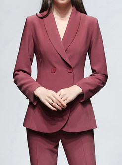 Simple Solid Color Mid-Gauge Ladies Dress Suits With Belt