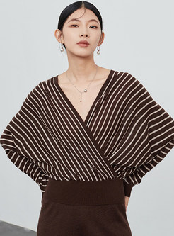 Slouchy Striped V-Neck Sweaters Women