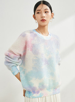 Boxy Tie-Dye Crewneck Sweaters For Women