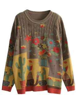Vintage Boxy Intarsia Sweaters Womens