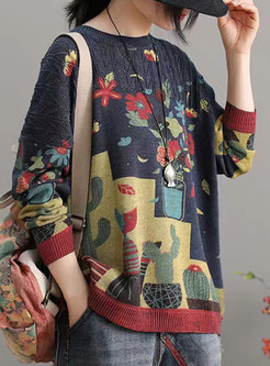 Vintage Boxy Intarsia Sweaters Womens