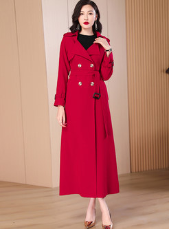Elegant Solid Color Belted Womens PeaCoats