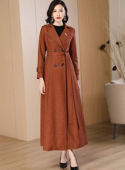 Lapel Solid Color Double-Breasted Womens Coats