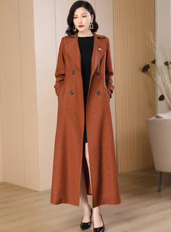 Lapel Solid Color Double-Breasted Womens Coats