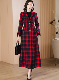 Vintage Large Lapels Plaid Thickened Womens Long Coats