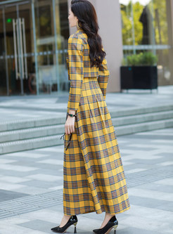 Vintage Plaid Turn-Down Collar Cropped Coats & Maxi Skirts