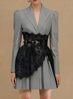 Chicwish Lapel Long Sleeve Blazer Dresses & Lace Corset Belt