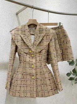 Vintage Tweed Plaid Fitted Coats & Thick Short Suits For Women