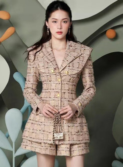 Vintage Tweed Plaid Fitted Coats & Thick Short Suits For Women