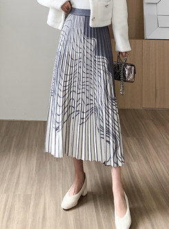 Chicwish Striped Pleated Long Skirts For Women