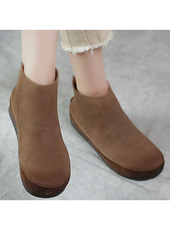 Minimalist Leather Round Toe Platform Womens Boots