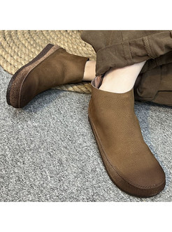 Minimalist Leather Round Toe Platform Womens Boots