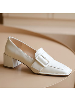 Square Toe Block Heels Slip-On Style Shoes For Women