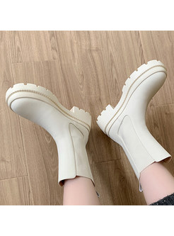 Fashion Solid Color Leather Platform Boots For Women