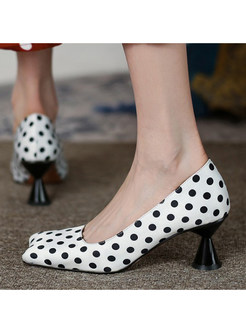 Utility Polka Dot Square Toe Kitten Heel Women Shoes