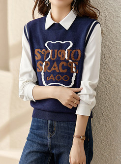 Crewneck Intarsia Pullovers Knitting Vests For Women