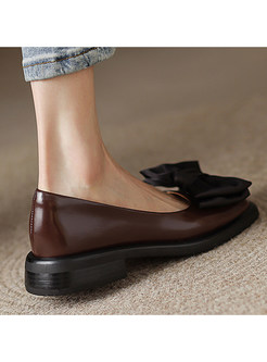 Regular Square Toe Bow-Embellished Flat Shoes For Women