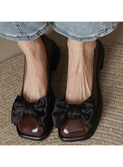 Regular Square Toe Bow-Embellished Flat Shoes For Women