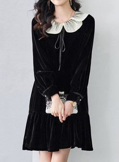 Premium Ruffle Neckline Velvet Little Black Dresses