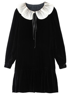 Premium Ruffle Neckline Velvet Little Black Dresses