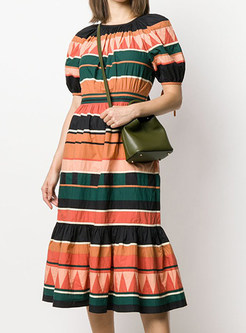 Elegant Colorful Striped Short Sleeve Skirt Suits