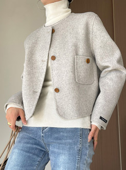 Minimalist Crewneck Single-Breasted Cropped Women's Coats