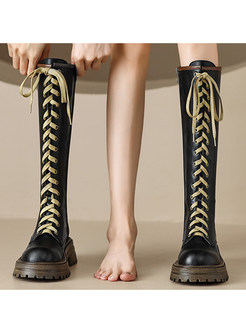 Women's Vintage Lace-up Knee High Boots