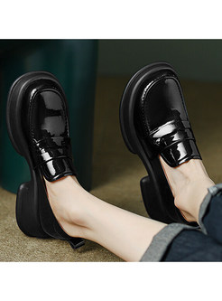 Brief Platform Patent Leather Slip-On Loafer For Women