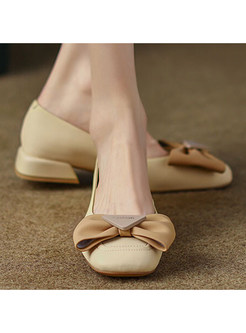 Square Toe Bow-Embellished Low-Front Womens Flat Shoes
