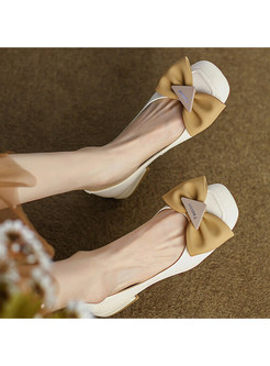 Square Toe Bow-Embellished Low-Front Womens Flat Shoes