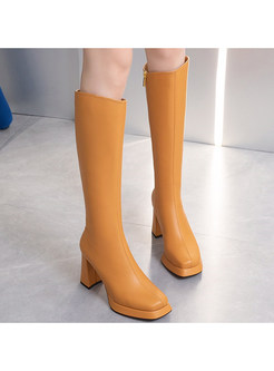 Pretty Block Heel Square Toe Womens Knee High Boots