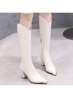 Luxe Pointed Toe Patent Leather Womens Mid Calf Boots
