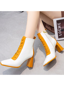 Fashion Colorblock Block Heel Ankle Lace-up Boots For Women
