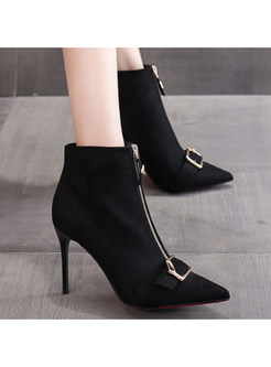 Pointed Toe Zip Pointed Heel Ankle Boots For Women