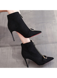 Pointed Toe Zip Pointed Heel Ankle Boots For Women