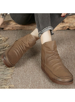 Vintage Pleated Genuine Leather Womens Platform Boots