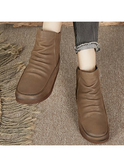 Vintage Pleated Genuine Leather Womens Platform Boots