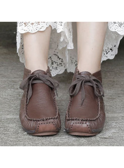 Vintage Lace-Up Fastening Genuine Leather Womens Boots