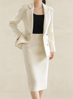 Elegant Double-Breasted Solid Color Office Skirt Suits