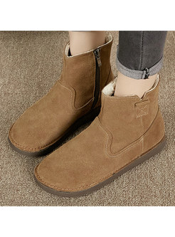 Chunky Round Toe Plush Inside Snow Boots For Women