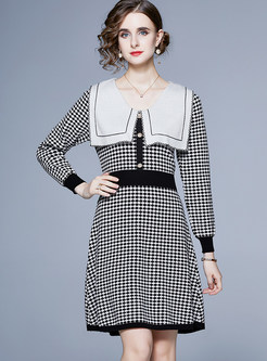 Comfort Plaid Long Sleeve Contrasting Knitted Dresses