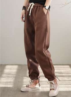 Relaxed Plush Inside Drawstring Waist Women's Slacks