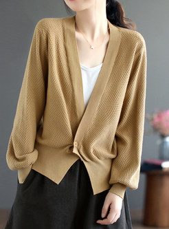 Relaxed Solid Color Slouchy Women's Open Front Knitted