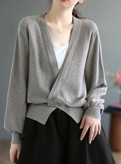 Relaxed Solid Color Slouchy Women's Open Front Knitted