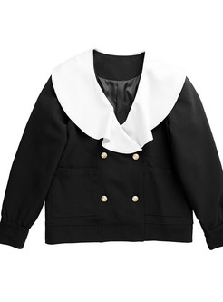 Fantasy Ruffle Neckline Double-Breasted Cropped Women's Coats & Jackets