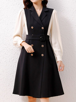 Large Lapels Contrasting Double-Breasted Blazer Dresses
