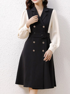 Large Lapels Contrasting Double-Breasted Blazer Dresses