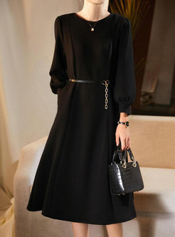 Classy Lantern Sleeve Solid Color Cocktail Dresses