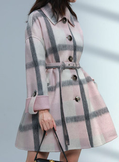 Turn-Down Collar Contrasting Plaid Single-Breasted Women's Coats