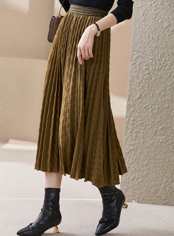 Vintage Elastic Waist Jacquard Big Hem Mid Length Skirts For Women